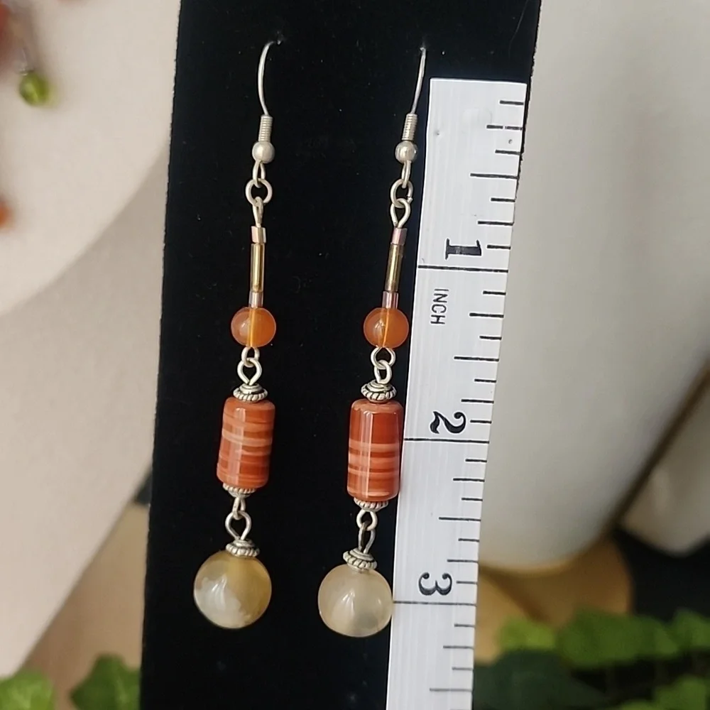 Silver with Natural Stone Necklace with Matching Earrings Set